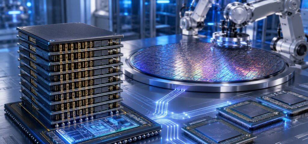 HBM4 memory stack with a 4nm logic base die sharing Samsung foundry capacity with external logic chips.